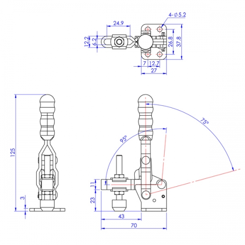 Vertical Toggle Clamp Flat Base Slotted Arm