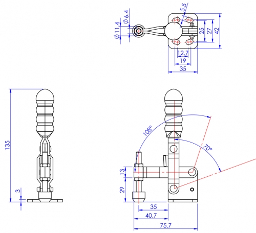 Vertical Toggle Clamp Flat Base Fixed & Solid Arm