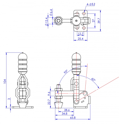 Vertical Toggle Clamp Flat Base Fixed & Solid Arm