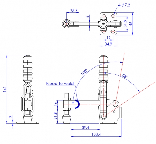 Vertical Toggle Clamp Flat Base Fixed & Solid Arm