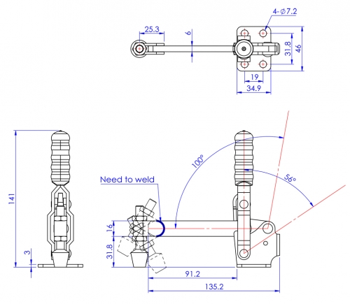 Vertical Toggle Clamp Flat Base Fixed & Solid Arm