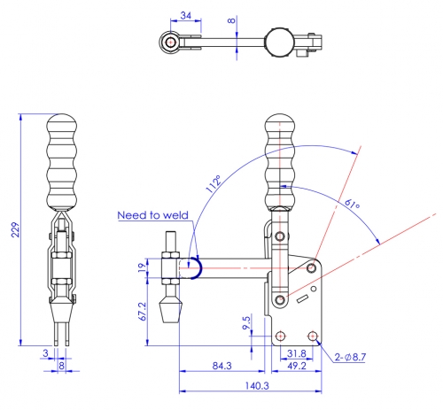 Vertical Toggle Clamp Straight Base All Arm Types