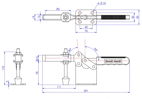 Horizontal Toggle Clamp Flat Base All Arm Types