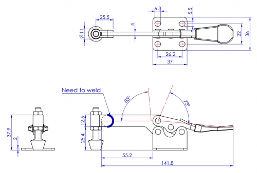 Horizontal Toggle Clamp Flat Base All Arm Types