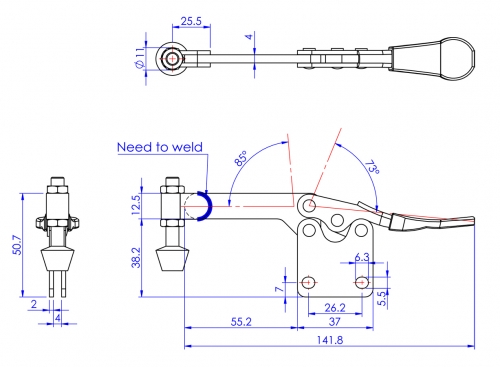 Good Hand : GH-201-BSI - Horizontal Toggle Clamp Straight Base All Arm ...