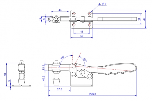 Horizontal Toggle Clamp Flat Base All Arm Types