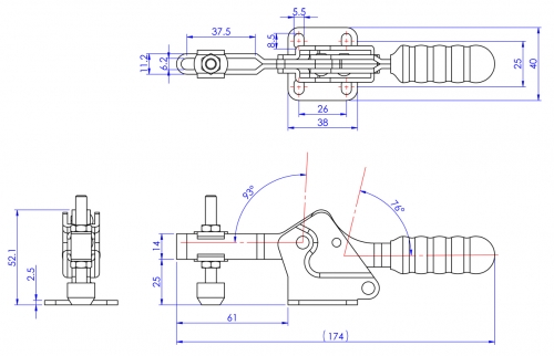 Horizontal Toggle Clamp Flat Base All Arm Types (Stainless Steel)