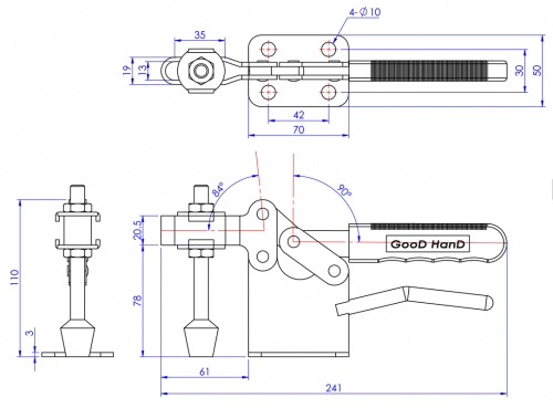 Horizontal Toggle Clamp Flat Base All Arm Types