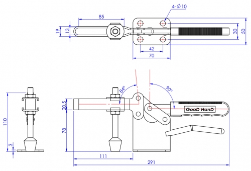 Horizontal Toggle Clamp Flat Base All Arm Types