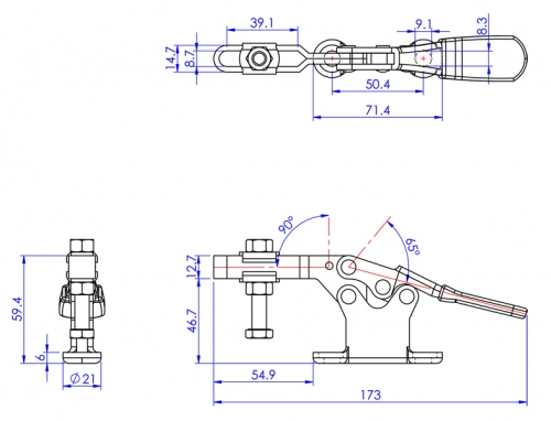 Horizontal Toggle Clamp Narrow Base