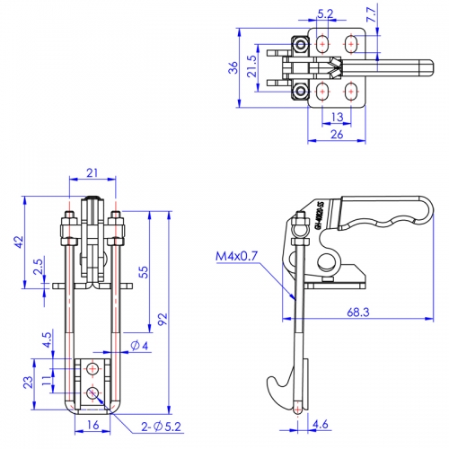 GH-40820-SS Model of Pull Action Latch Clamps Vertical Versions