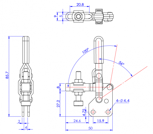 Vertical Toggle Clamp Straight Base All Arm Types