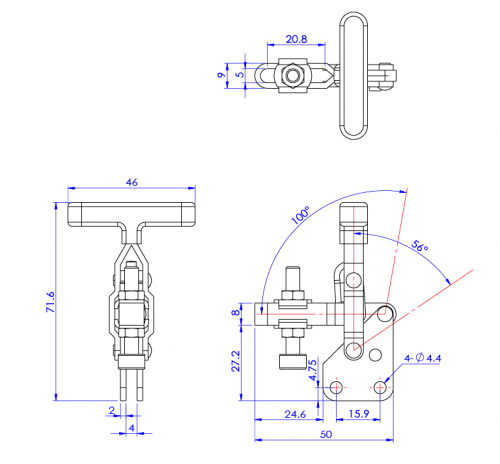 Vertical Toggle Clamp 'T' Handle & Low Profile