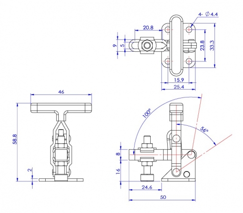 Vertical Toggle Clamp 'T' Handle & Low Profile