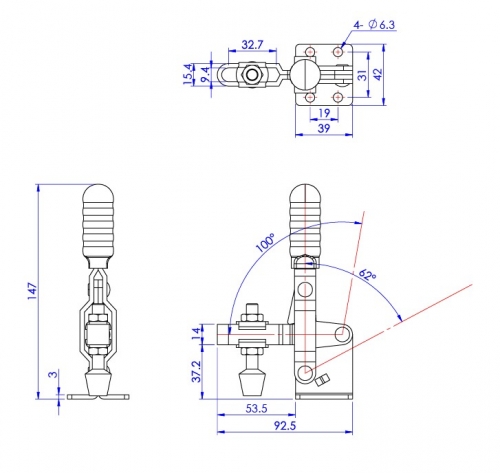 Vertical Toggle Clamp Flat Base Slotted Arm