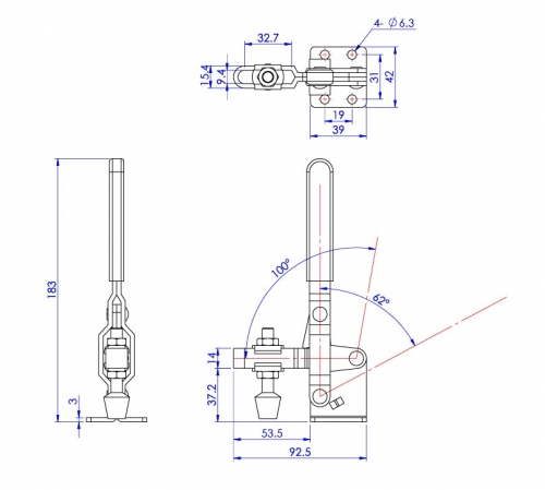 Vertical Toggle Clamp Flat Base Slotted Arm