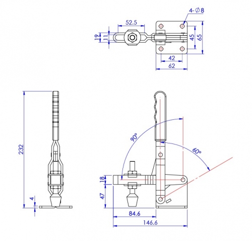 Vertical Toggle Clamp Flat Base Slotted Arm