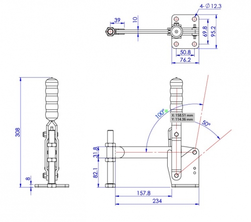 Vertical Toggle Clamp Flat Base Fixed & Solid Arm