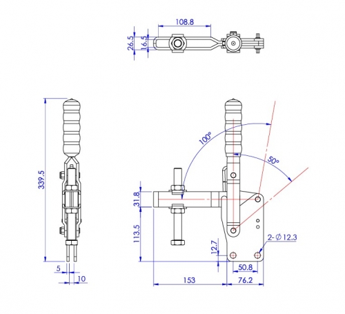 Vertical Toggle Clamp Straight Base All Arm Types