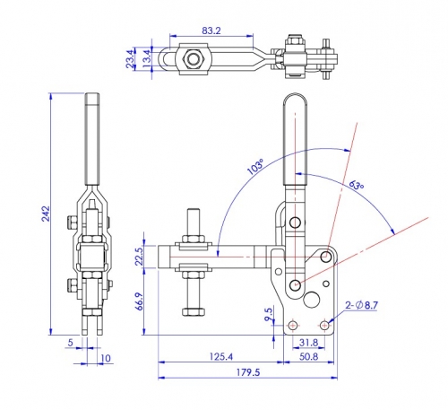 Vertical Toggle Clamp Straight Base All Arm Types