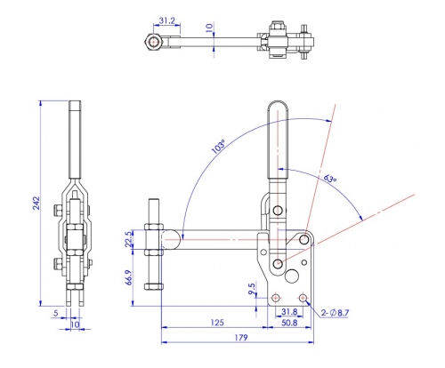 Vertical Toggle Clamp Straight Base All Arm Types