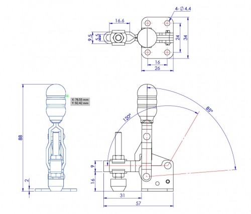 Vertical Toggle Clamp Flat Base Slotted Arm