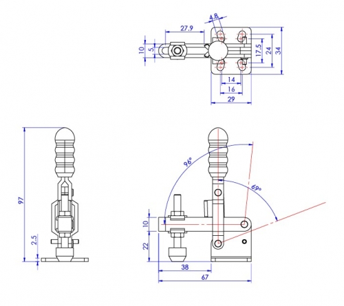 Vertical Toggle Clamp Flat Base Slotted Arm