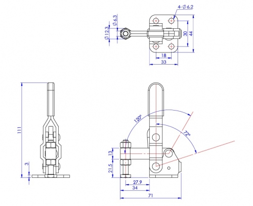 Vertical Toggle Clamp Flat Base Fixed & Solid Arm