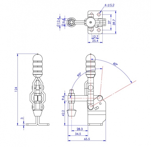 Vertical Toggle Clamp Flat Base Fixed & Solid Arm