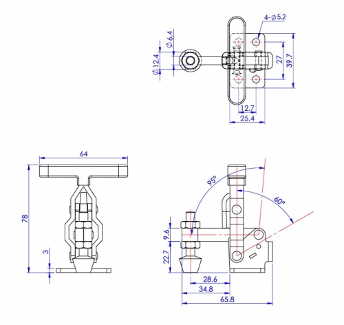 Vertical Toggle Clamp 'T' Handle & Low Profile