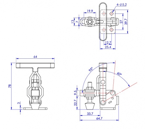 Vertical Toggle Clamp 'T' Handle & Low Profile