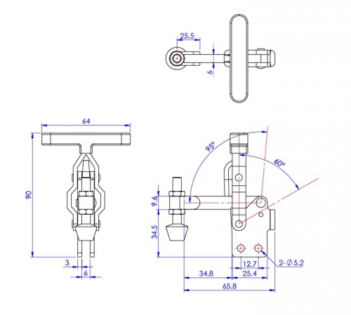 Vertical Toggle Clamp 'T' Handle & Low Profile