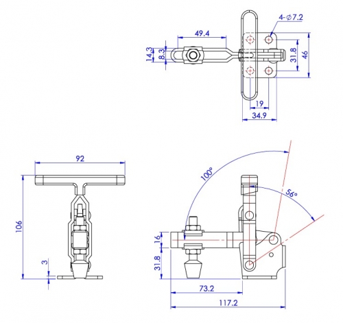 Vertical Toggle Clamp 'T' Handle & Low Profile