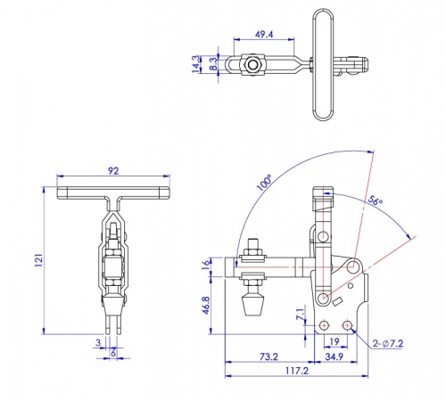 Vertical Toggle Clamp 'T' Handle & Low Profile