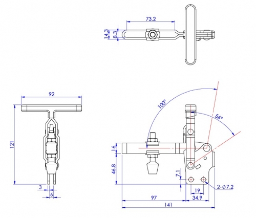 Vertical Toggle Clamp 'T' Handle & Low Profile