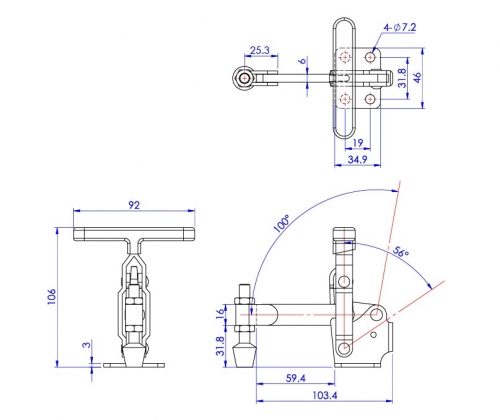 Vertical Toggle Clamp 'T' Handle & Low Profile