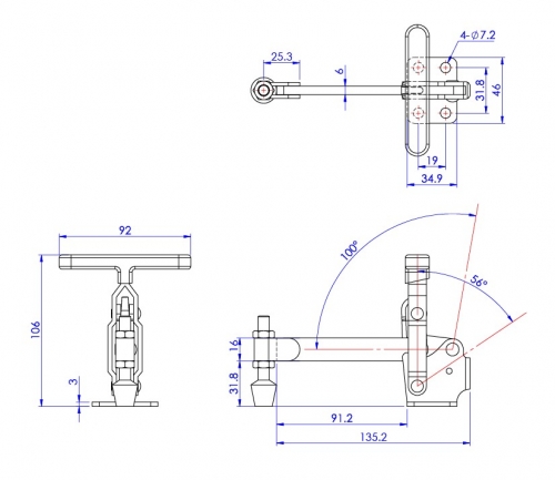 Vertical Toggle Clamp 'T' Handle & Low Profile