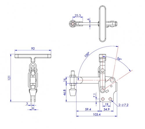 Vertical Toggle Clamp 'T' Handle & Low Profile