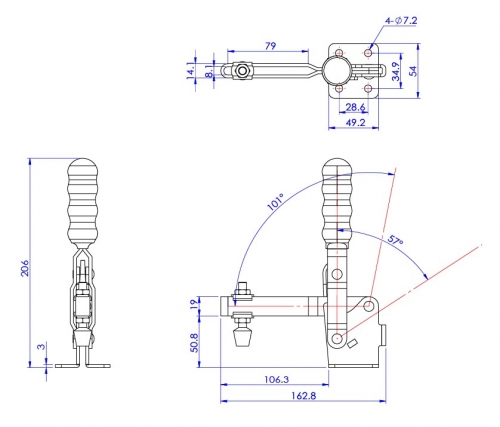 GH-12205 Model of Vertical Hold Down Clamps