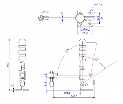 Vertical Toggle Clamp Flat Base Fixed & Solid Arm