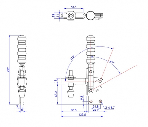 Vertical Toggle Clamp Straight Base All Arm Types