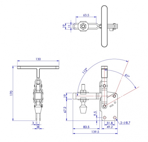 Vertical Toggle Clamp 'T' Handle & Low Profile