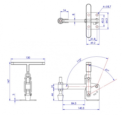 Vertical Toggle Clamp 'T' Handle & Low Profile