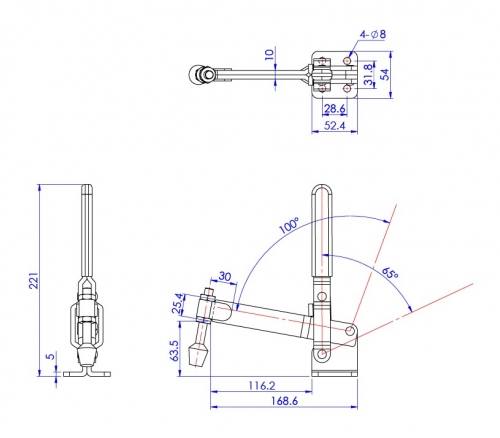 Vertical Toggle Clamp Flat Base Fixed & Solid Arm