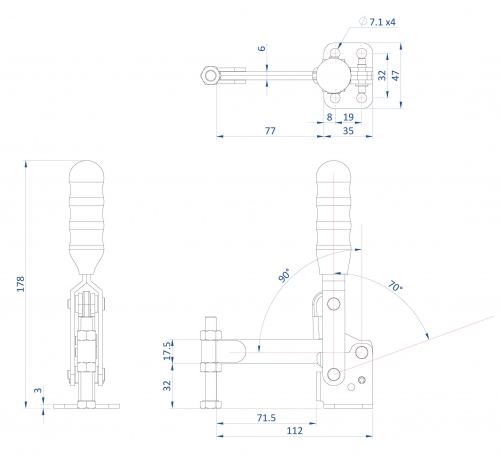 Vertical Toggle Clamp Flat Base Fixed & Solid Arm