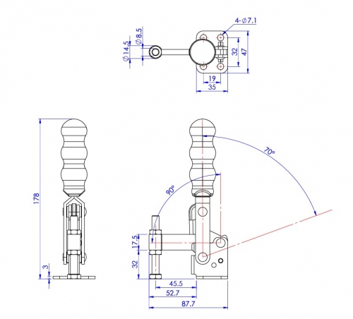 Vertical Toggle Clamp Flat Base Fixed & Solid Arm