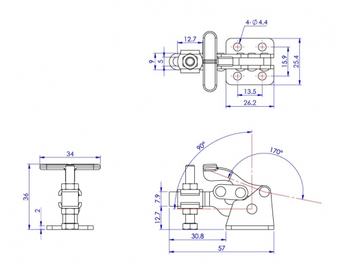 Vertical Toggle Clamp 'T' Handle & Low Profile