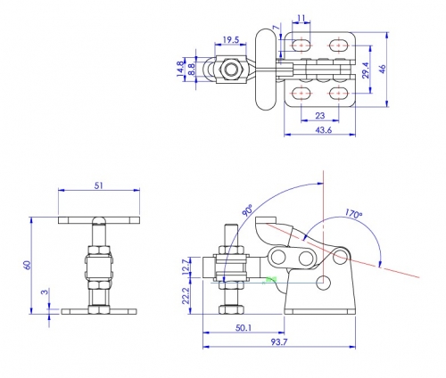 Vertical Toggle Clamp 'T' Handle & Low Profile