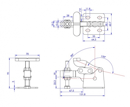 Vertical Toggle Clamp 'T' Handle & Low Profile