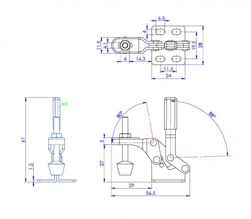 Vertical Toggle Clamp Flat Base Slotted Arm